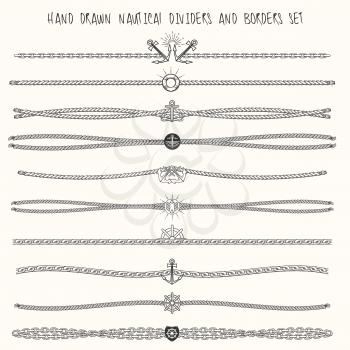 Set of nautical ropes and chains decor elements. Hand drawn dividers and borders. Only free font used.