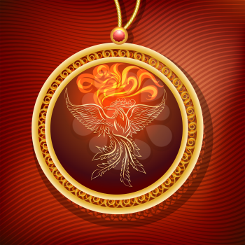 The Phoenix Pendant. Amulet of longevity or eternal revival. Fantasy style.