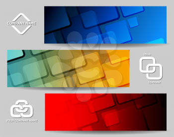 Abstract geometrical banners or Headers set. Rounded rectangles and sample text.