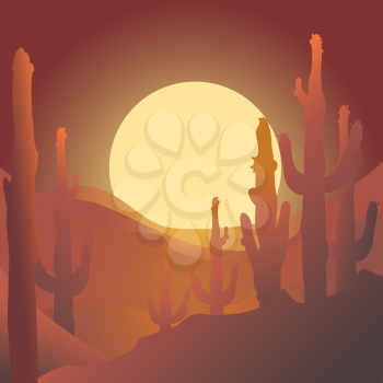 A vector illustration of  sunset in mexican desert