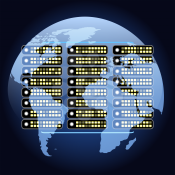 illustration of working server equipment against globe