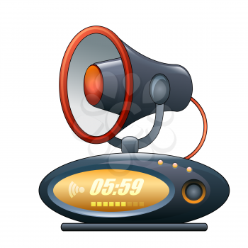 A vector illustration of alarm clock with megaphone
