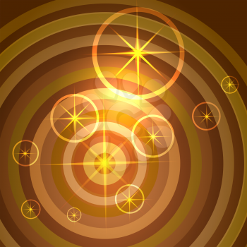 abstract illustration with stars and circles orange background