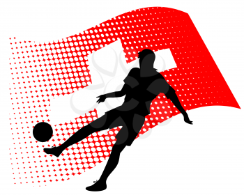 vector illustration of switzerland soccer player silhouette against national flag isolated on white