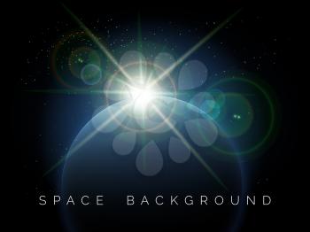 Rising Star over the planet. Space background. Free font used.