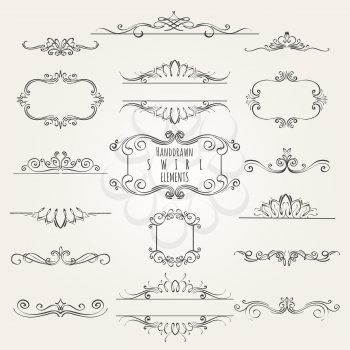 Vintage decorative swirl borders frames and dividers collection. Hand drawn vector design elements.