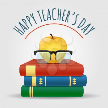 Illustration with books. apple and glasses. Happy Teacher's Day Poster. Vector illustration