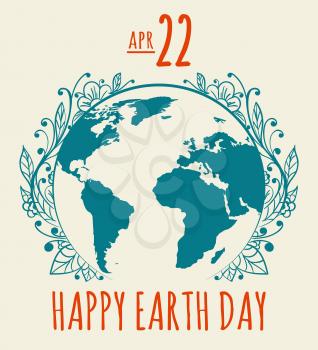 Earth Day Poster Template drawn in retro style. Vector illustration.