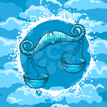 Weigher in Air Circle. Zodiac symbol of Libra on Air background. Vector illustration.