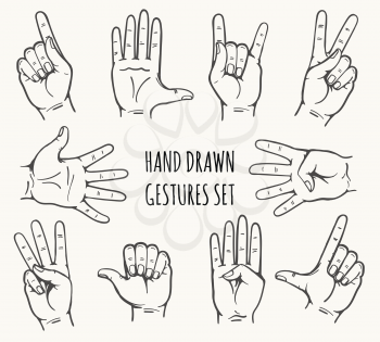 Set of man hand gesture drawn in retro style. Vector illustration