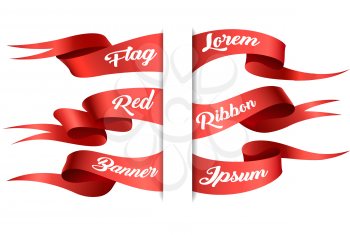 Red ribbons horizontal banners set. Vector illustration.
   