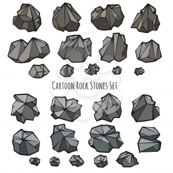 Set of sharp rock stones drawn in cartoon style. Vector illustration