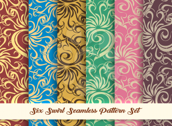 Set of Abstract Swirl Seamless Pattern. Vector illustration.