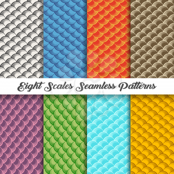 Abstract geometric seamless scales pattern set. Vector Illustration.