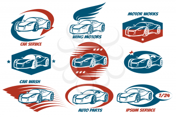 Car shop and service or automobile workshop emblem set. Design elements for your company. Vector illustration.