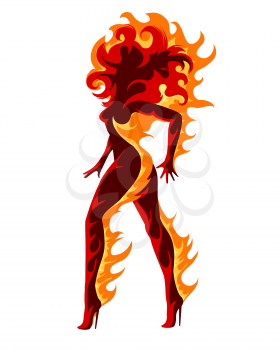 Woman silhouette in Flame. Symbol of Fire isolated on White background. Vector Illustration.
