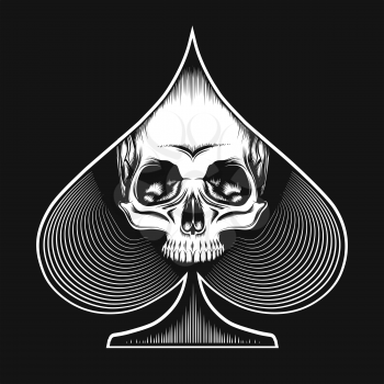 Human skull in Spade Suit drawn in tattoo style. Playing Card or Casino concept. Vector illustration.
