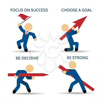 Businessman Character Set. Simplified men with motivation wording. Vector illustration.