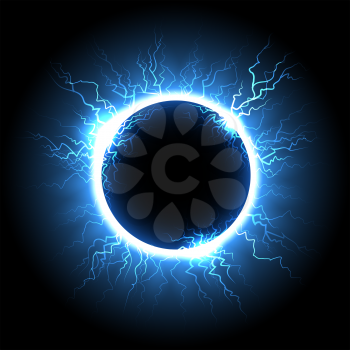 Electric lightning ball or electricity thunderbolt in a sky. Vector illustration.