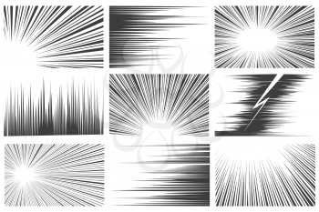 Comic book radial and linear speed background set Isolated on white background. Vector illustration. 