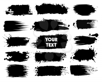 Black ink spots with Drops Blots isolated on background. Vector illustration.