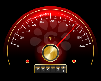 Speedometer dashboard with miles counter in Retro style. Vector illustration.