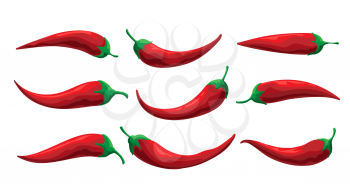 Red hot chili pepper set isolated on a white background. Vector illustration.