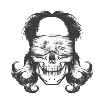 Vintage Tattoo of skull with blindfold. Vector illustration