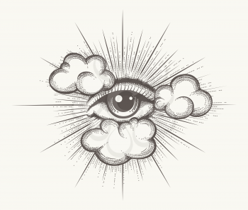 Eye of God Providence engraving Tattoo. Vector illustration.