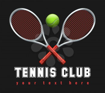 Tennis club racket cross ball realistic Emblem. Vector illustration