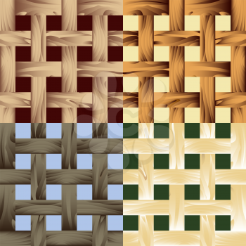 Set of wooden seamless patterns drawn in fore different color variations. Each variation contains pattern and separated background