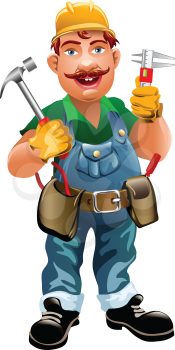 Illustration of smiling plumber drawn in cartoon style