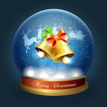 Snow Globe with Jingle Bells and santa sleigh. Vector illustration.