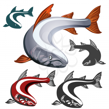Set of Salmon fish emblem isolated on white background. Vector illustration.