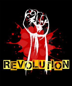 Revolution or resistance Retro poster. Raised fist and blood splat on black. Vector illustration.