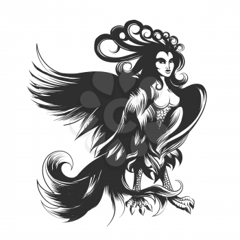 Antique Harpy. Handdrawn mythical Greek Monster. Vector illustration.