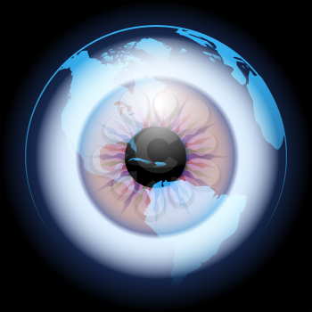 Globe With Eye Ball Inside. Global vision concept. Vector illustration. 