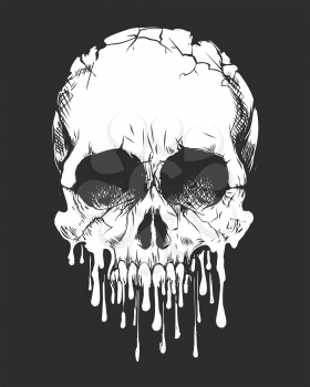 Zombie Skull isolated on black background. Shirts, sticker and poster Design template. Vector illustration