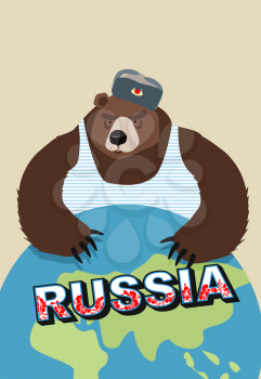 Russian bear soldier in ear flaps. Keeps paws over the country.