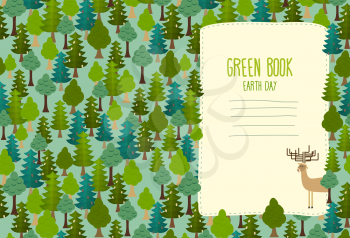 Earth Day. Cover art for book. template Green Book. Deer