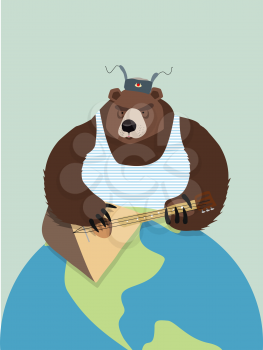 Bear from Russia. In ear flaps, playing the balalaika. Earth