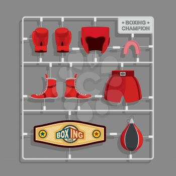 Boxing champion Plastic model kits. Training and Competition. Vector illustration