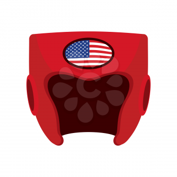 Boxing helmet with the flag of America. Red protective patriotic, sports equipment. Vector illustration

