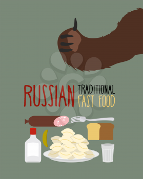 Russian traditional fast food. Bear approves. Vodka and dumplings
