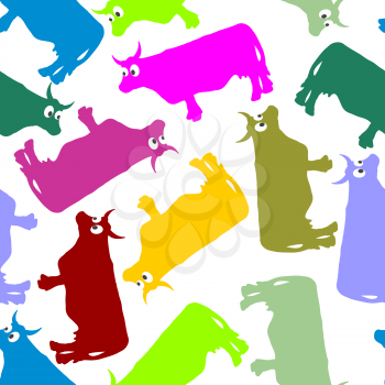 Cow color seamless ornament. Vector pattern of animals
