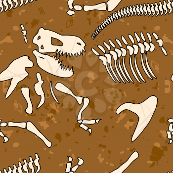 Fossil dinosaur seamless pattern. Bones of Tyrannosaurus vector background. Ancient animal predator Mesozoic period. Ornament of archaeological excavations. Prehistoric monster