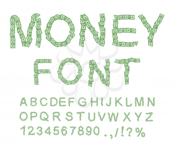 Money font. Letter from dollar. Alphabet of money. The font of dollars. Vector illustration