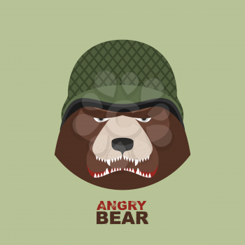 Bear soldier.Head of angry bear in military helmet
