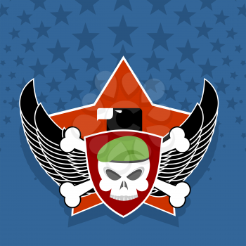 Army logo. skull is in charge on  shield. Against the backdrop of an eagle and  stars. Vector ollustration