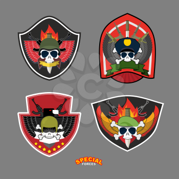 Set military and armed labels logo.  Skull, Eagle and weapons.Vector illustration